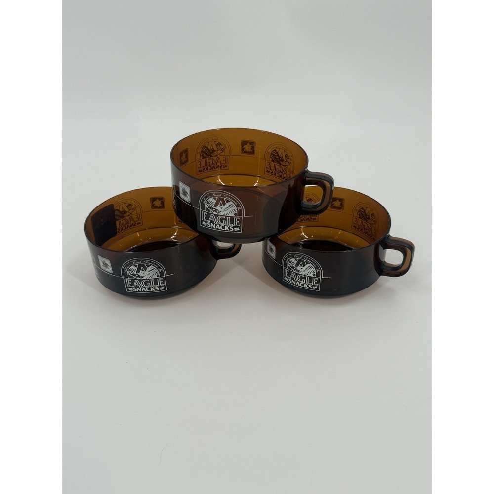 3 - Vintage Eagle Snacks Plastic Bowl Cup Handle Anheuser-Busch Amber Brown
